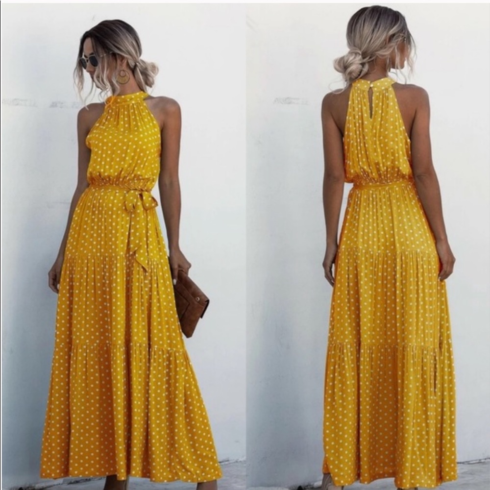 Mustard Halter Maxi Dress - Picture 2 of 4